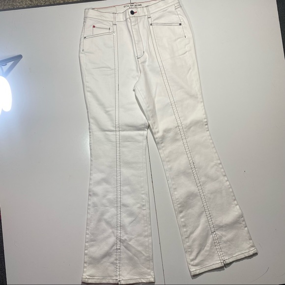Peace Love World White Cotton High Waisted Front Slit Pants Size 10 NWOT - Picture 6 of 16